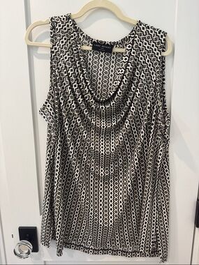 Lane Bryant Black and cream Geometric Cowl Neck Sleeveless Top